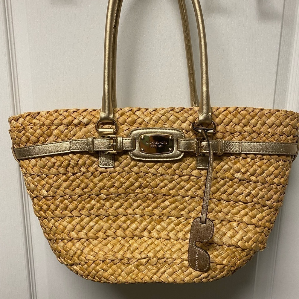 Michael Kors Hamilton Straw Lg Tote Bag